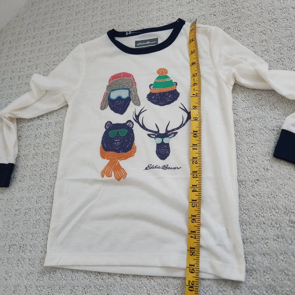Eddie Bauer Kids‎ Long Sleeve Graphic Tee Shirt Cream Blue Size XS 5-6 NWOT